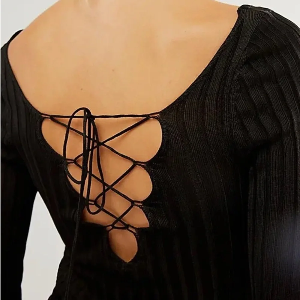 NWOT Free People Hits Different Lace Up Long Sleeve Black